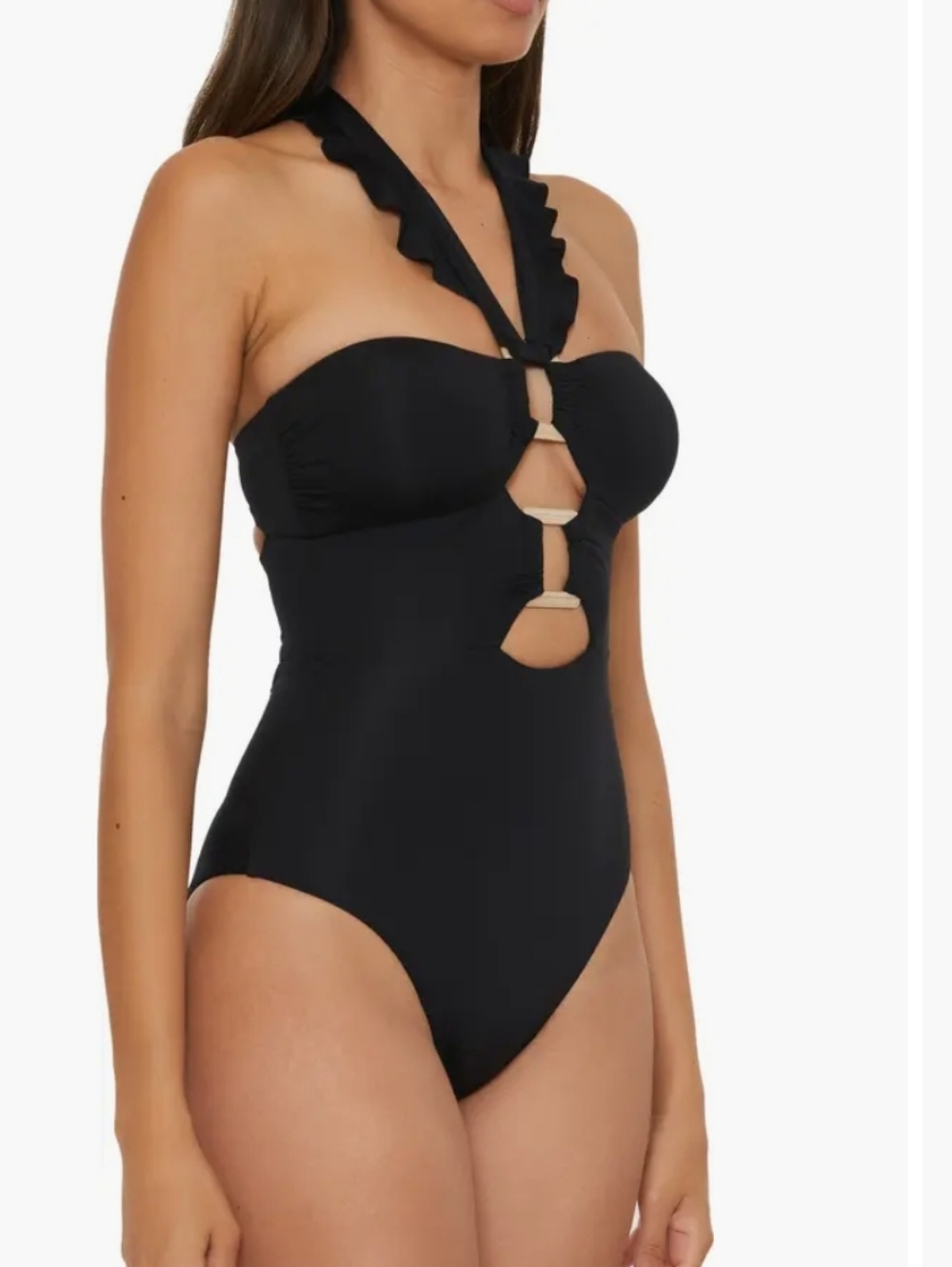 Soluna Swim Black Cutout Halter One-Piece Swimsuit New Medium